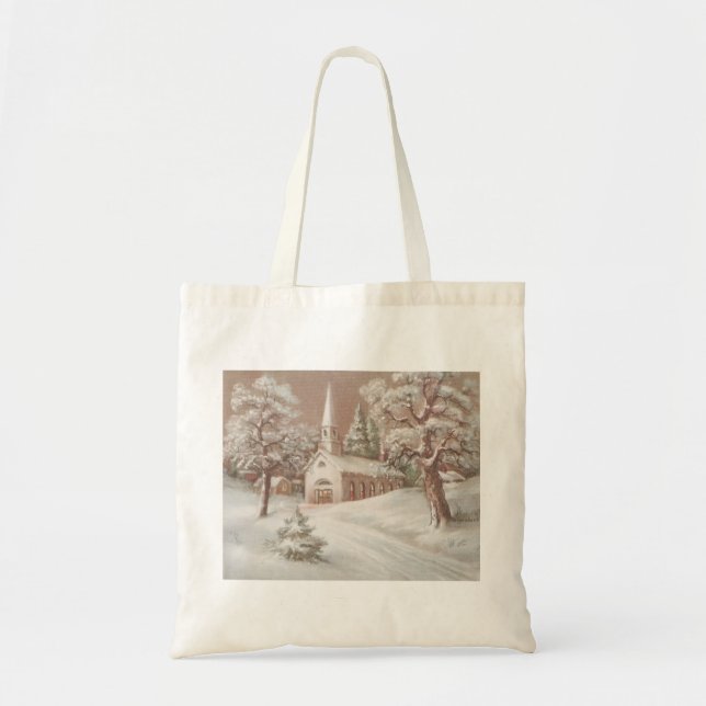 Beautiful Vintage Christmas Church Tote Bag (Front)