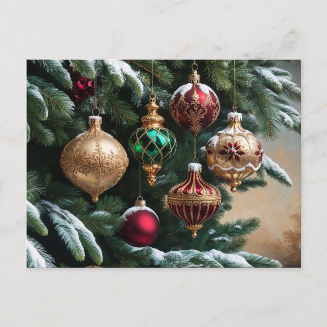 Beautiful Vintage Christmas Ornaments Holiday Postcard (Front)