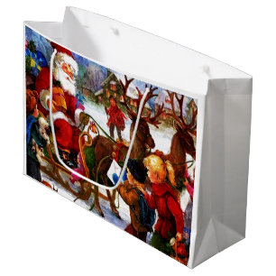 Beautiful Vintage Christmas Painting Large Gift Bag