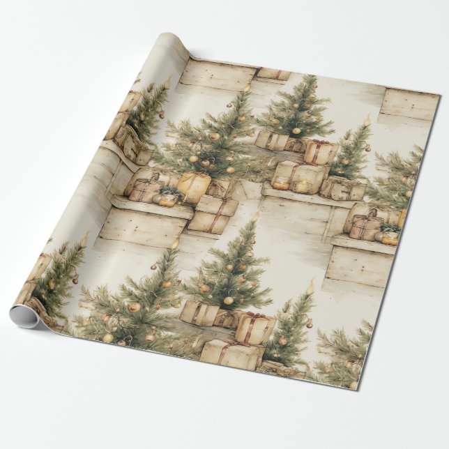 Beautiful Vintage Christmas Wrapping Paper (Unrolled)