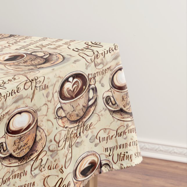 Beautiful Vintage Coffee Pattern Tablecloth (In Situ)