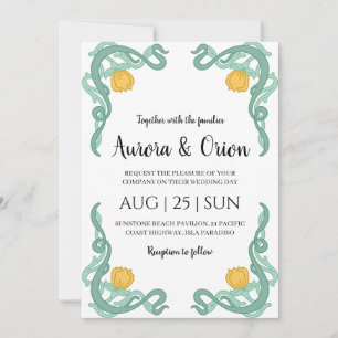 beautiful vintage floral art nouveau wedding invitation