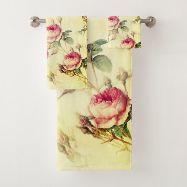Beautiful Vintage Floral Bath Towel Set (Insitu)