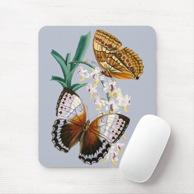 Beautiful Vintage Floral Butterfly Illustration Mouse Pad (With Mouse)