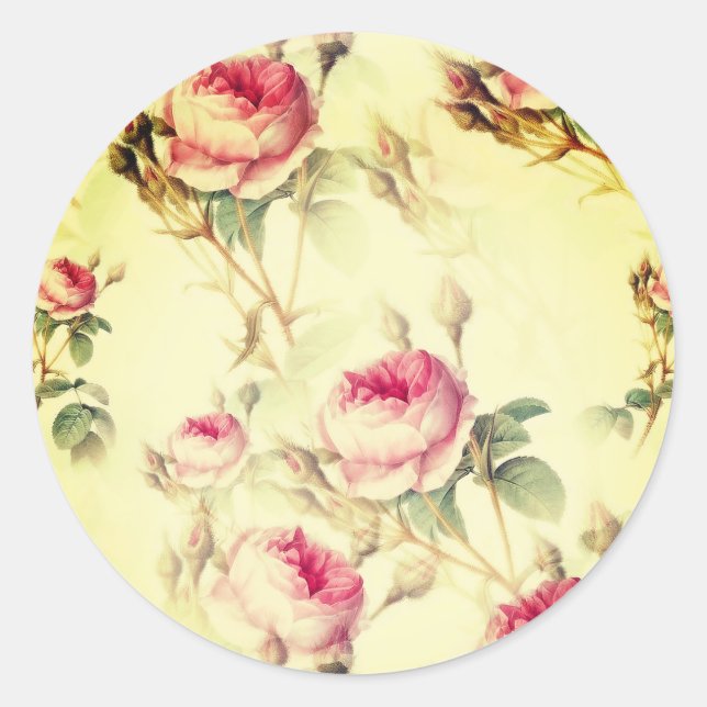 Beautiful Vintage Floral Classic Round Sticker (Front)