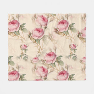 Beautiful Vintage Floral Fleece Blanket