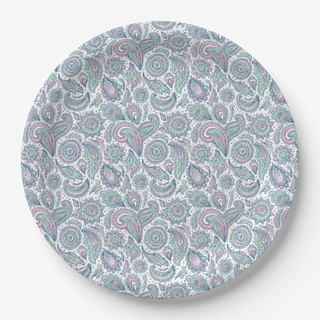 Beautiful vintage floral landscape pattern paper plate (Front)