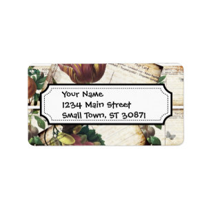 Beautiful Vintage Floral Postcards Collage Design Label