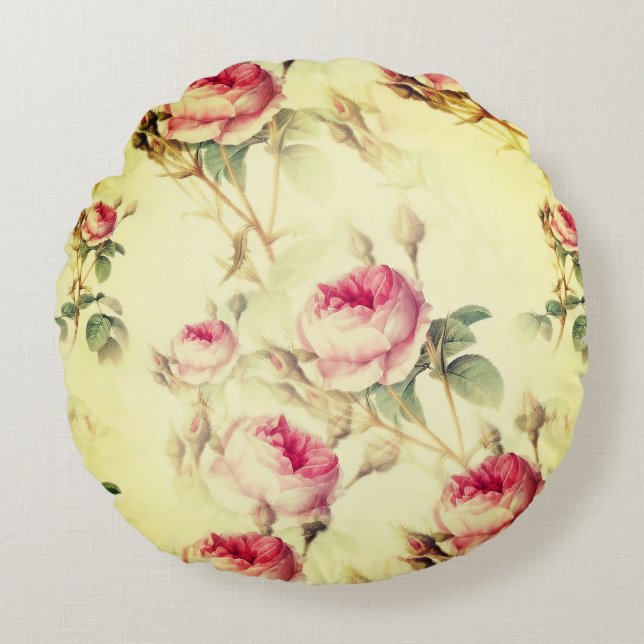 Beautiful Vintage Floral Round Pillow (Front)
