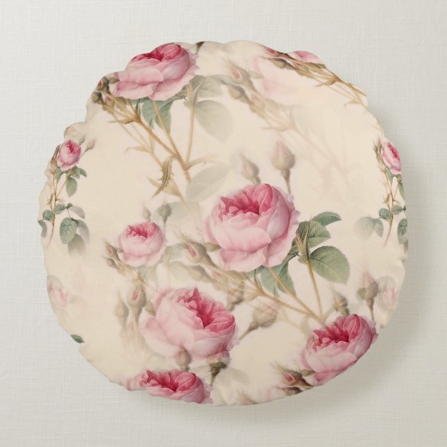 Beautiful Vintage Floral Round Pillow (Front)