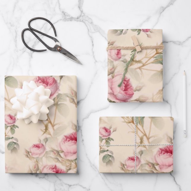 Beautiful Vintage Floral Wrapping Paper Sheet (Front)