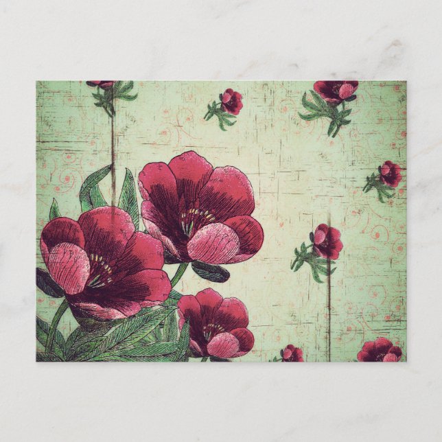 Beautiful Vintage Flower Collage Postcard (Front)
