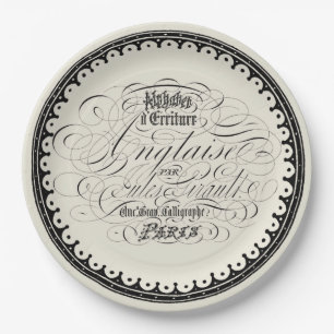 Beautiful Vintage French Calligraphy On Beige Paper Plate