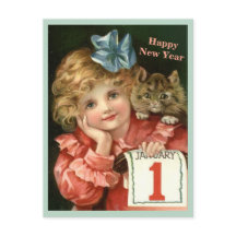 Beautiful Vintage Girl & Kitten copy New Year 