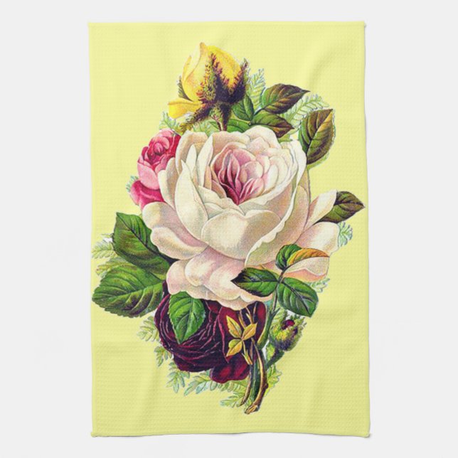 Beautiful Vintage Girly Floral Art Kitchen Towel (Vertical)