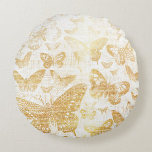 beautiful vintage gold, butterflies pattern, golde round pillow