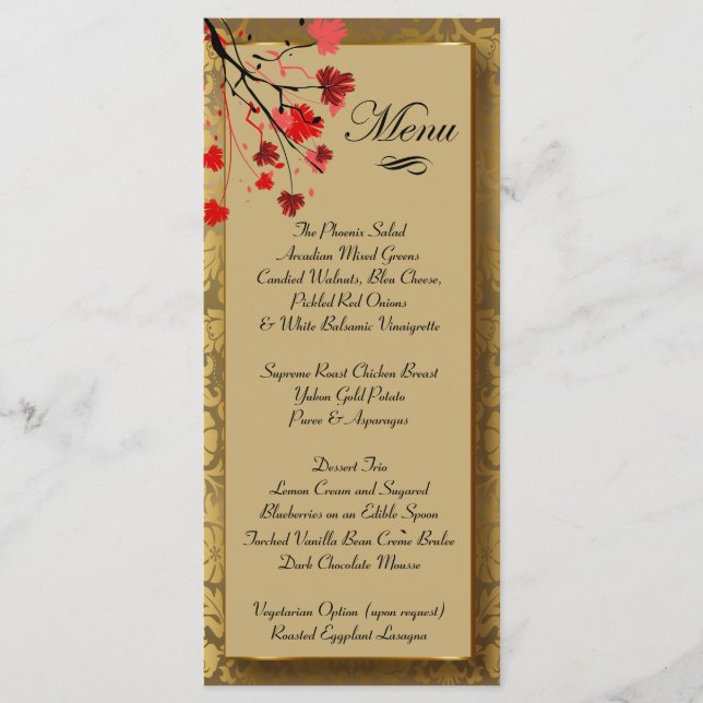 Beautiful Vintage Gold Damask & Art Deco Menu (Front)