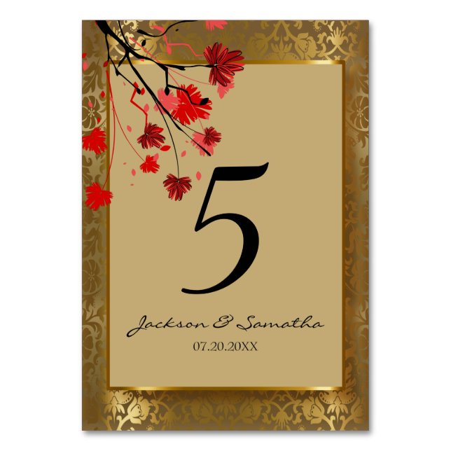 Beautiful Vintage Gold Damask & Art Deco Table Number (Front)