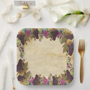 Beautiful Vintage Grape Vines Rustic  Paper Plate