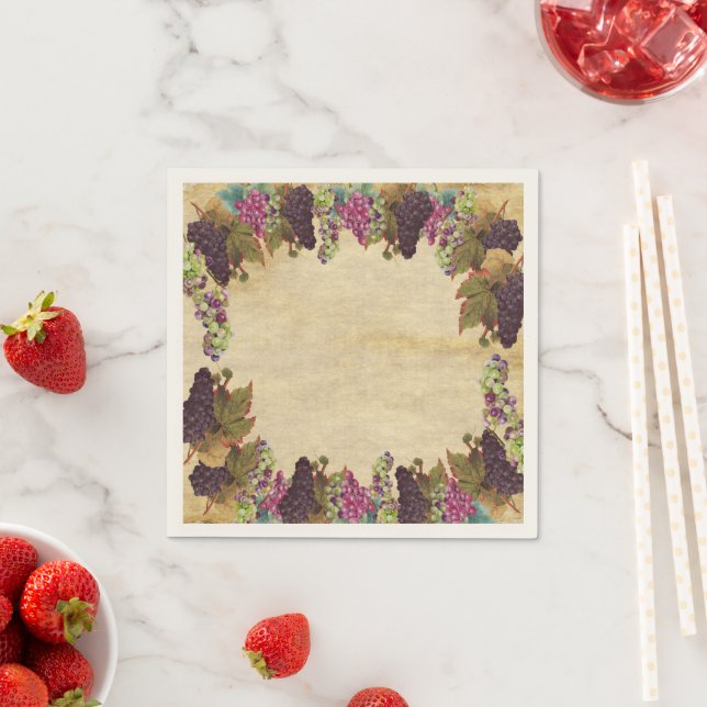 Beautiful Vintage Grape Vines Rustic  Paper Plates Napkin (Insitu)