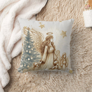 Beautiful Vintage Guardian Angel with Children  Throw Pillow