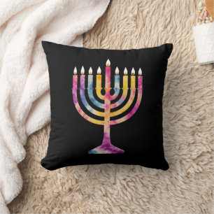 Beautiful Vintage Hanukkah Menorah Happy Hanukkah Throw Pillow