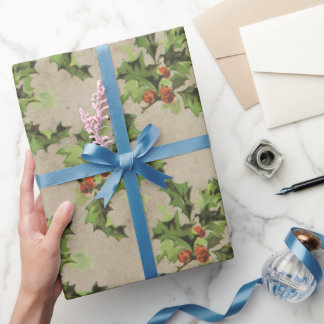 Beautiful vintage Holly berry pattern,Xmas Wrapping Paper