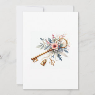 beautiful vintage key and flowers  invitation