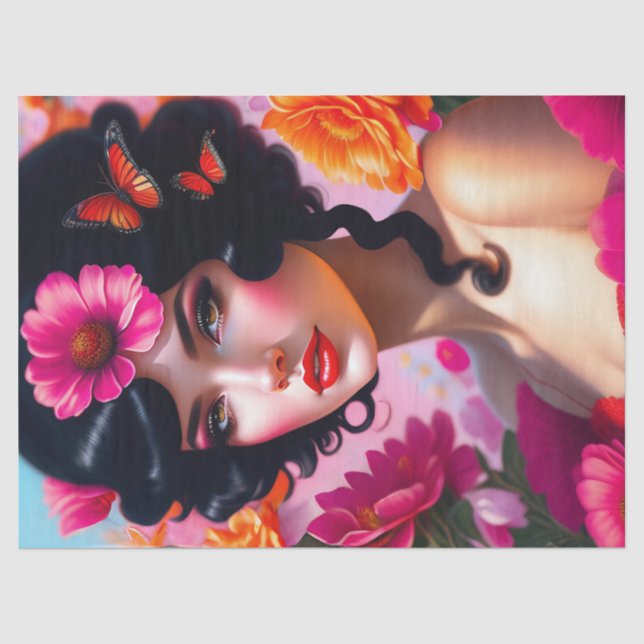 Beautiful Vintage Lady In Red Decoupage Tissue Paper (Front)
