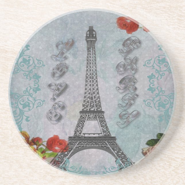 Beautiful vintage Love Paris Eiffel Tower Coaster (Front)
