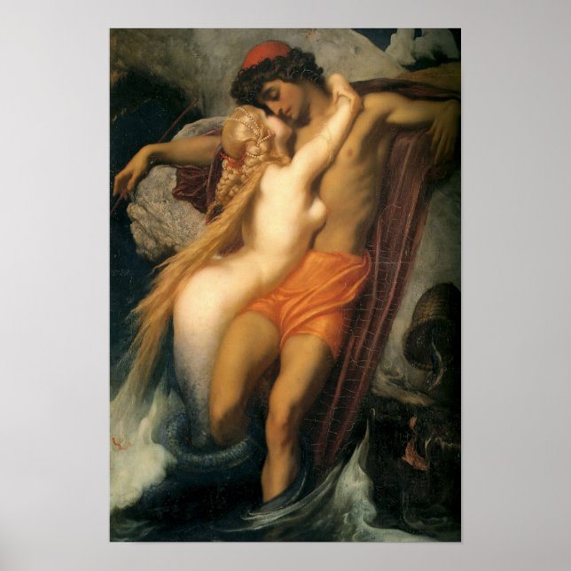 Beautiful Vintage Mermaid and Human in Love Poster (Front)