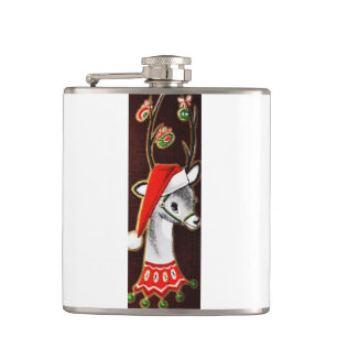 Beautiful Vintage Mid Century Mod Reindeer Hip Flask