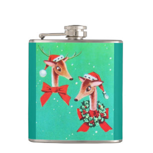Beautiful Vintage Mid Century Mod Reindeer Hip Flask