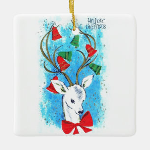 Beautiful Vintage Mid Century Reindeer Ceramic Ornament