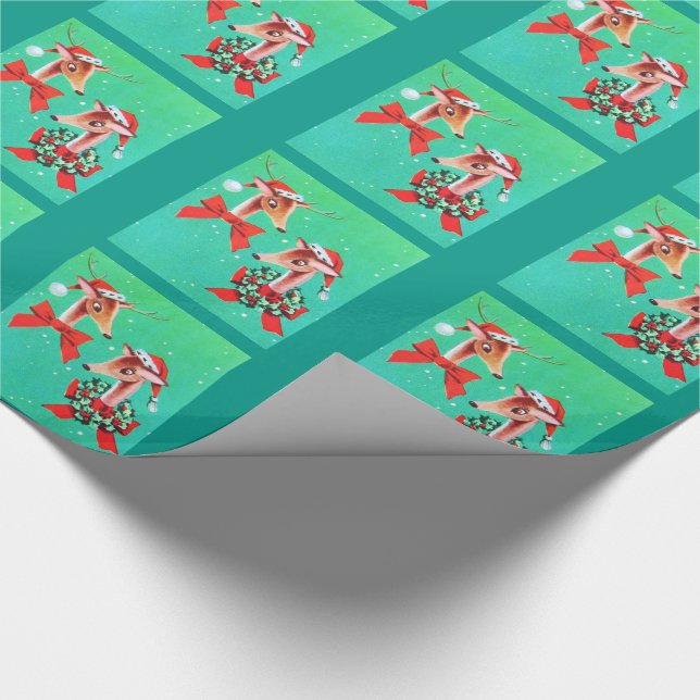 Beautiful Vintage Mid Century Reindeer Wrapping Paper (Corner)