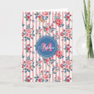 Beautiful  vintage monogram roses floral stripes
