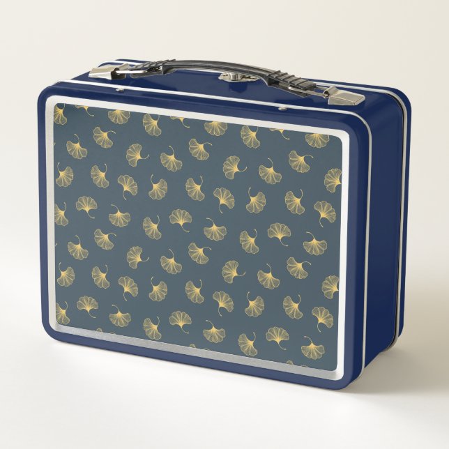 Beautiful vintage navy blue Ginko print lunchbox  (Back)
