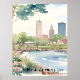 Beautiful Vintage New Jersey Watercolor Art Poster
