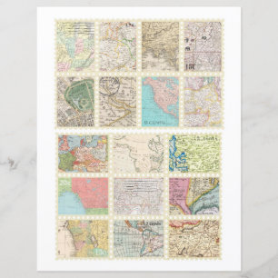 Beautiful vintage old maps stamps scrapbooking
