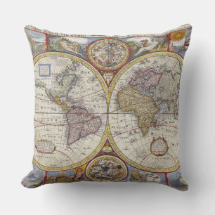 Beautiful Vintage old world Maps Antique maps Throw Pillow