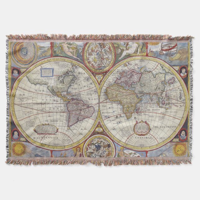 Beautiful Vintage old world Maps Throw Blanket (Front)