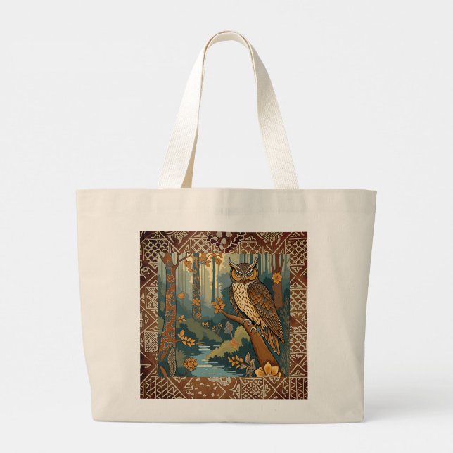 Beautiful Vintage Owl with Batik Tote Bag (Back)
