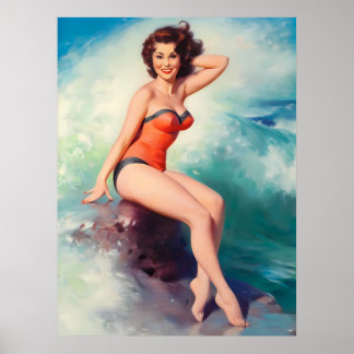 Beautiful Vintage Pin Up Girl Poster