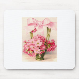 Beautiful Vintage Pink Flowers in Green Basket Mouse Pad