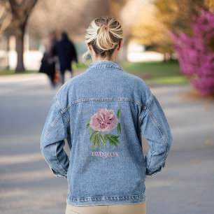 Beautiful Vintage Pink Peony and Monogram Name Denim Jacket