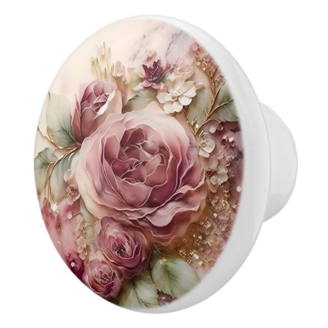 Beautiful Vintage Pink Roses Ceramic Knob (Right)