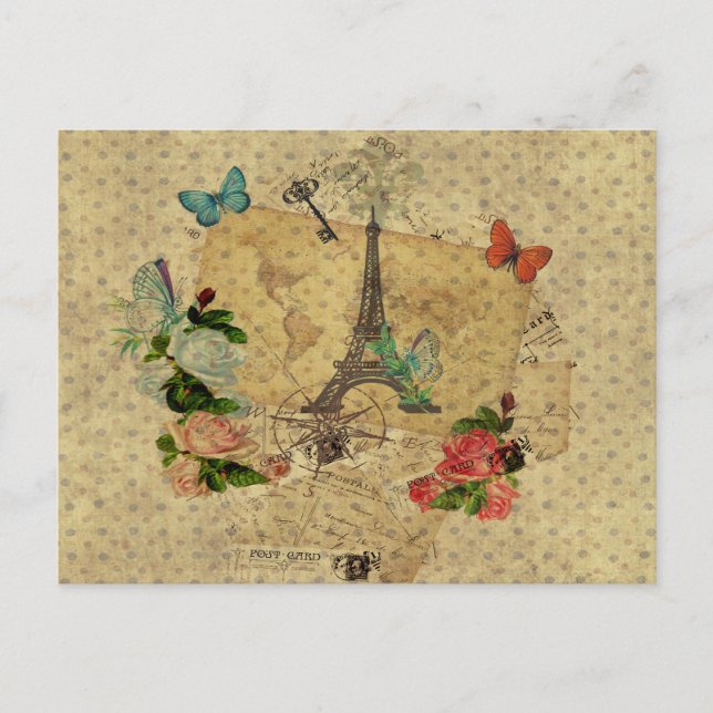 Beautiful vintage post cards collage Eiffel tower (Front)