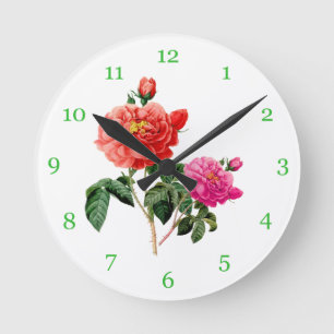 beautiful vintage red and pink rose flowers round clock