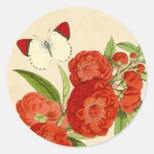 Beautiful vintage red floral sticker
