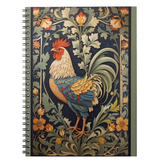 Beautiful Vintage Rooster William Morris Inspired  Notebook (Front)